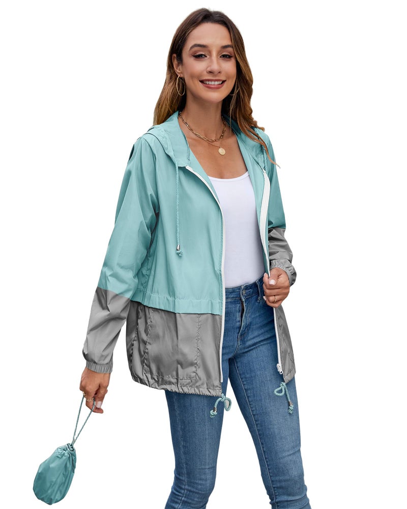 Hount Women's Lightweight Hooded Raincoat Waterproof Packable Active Outdoor Rain Jacket (S-3XL) (Mint Green, Small) - Image 3